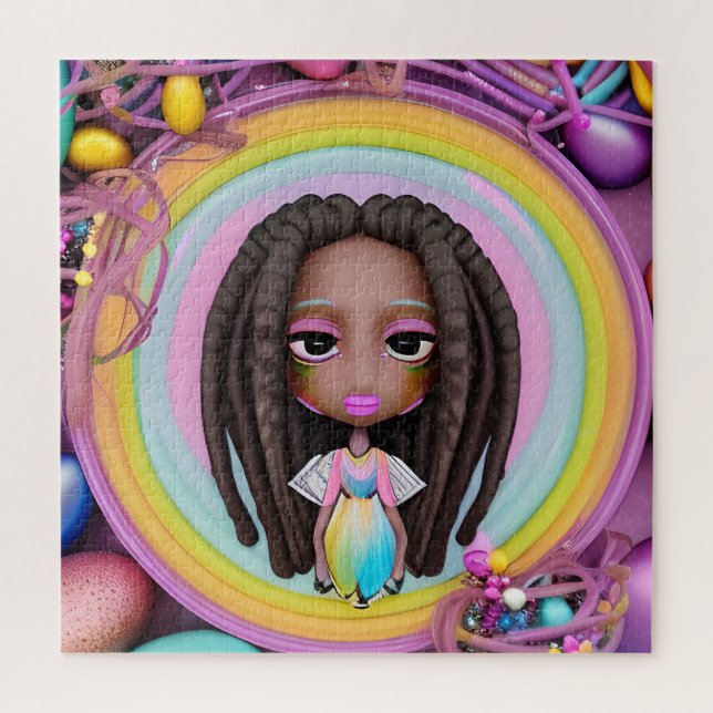 Puzzle Chasse aux oeufs de Pâques Fille noire Magie Melan (Vertical)