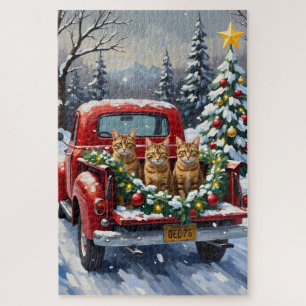 Puzzle Chat abyssin camion rouge de Noël vacances