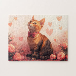 Puzzle Chat abyssinien avec Rose - Saint Valentin
