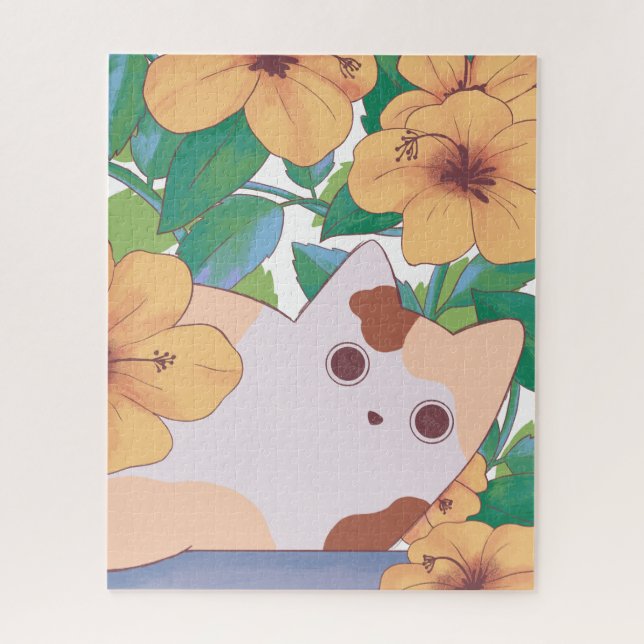 Puzzle Chat adorable avec fleurs (Vertical)