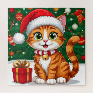 Puzzle Chat adorable avec un chapeau de Père Noël et un c