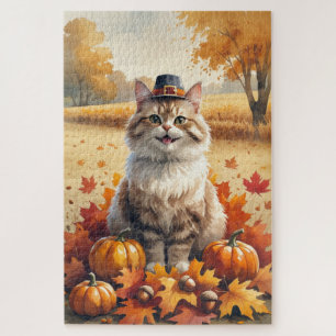 Puzzle Chat angora turc feuilles d'automne Art de Thanksg