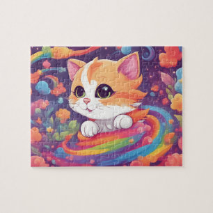 Puzzle Chat arc-en-ciel coloré