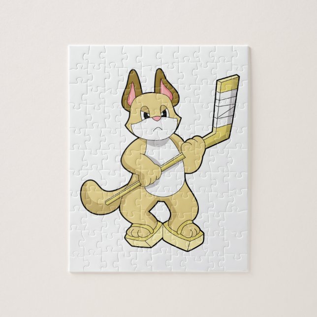 Puzzle Chat au hockey sur glace avec bâton de hockey sur  (Vertical)