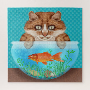 Puzzle Chat avec Goldfish Bowl Funny Hungry Grinning Kitt