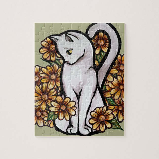 Puzzle Chat blanc Fleurs de marguerite Chats (Vertical)