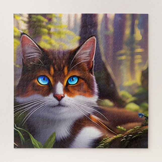 Puzzle Chat bleu à l'oeil dans les bois (Vertical)