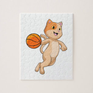 Puzzle Chat comme joueur de basket-ball avec basket-ball