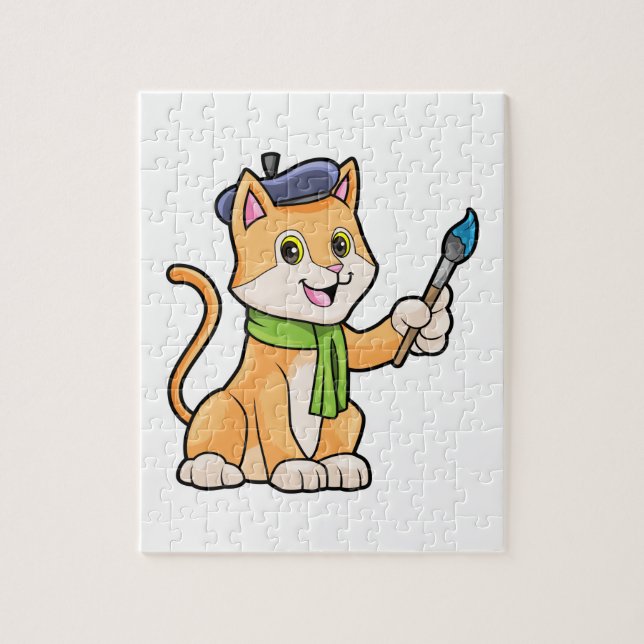 Puzzle Chat comme Peintre avec pinceau et écusson (Vertical)