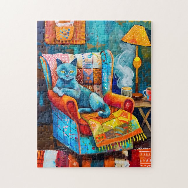 Puzzle Chat confortable dans un fauteuil (Vertical)