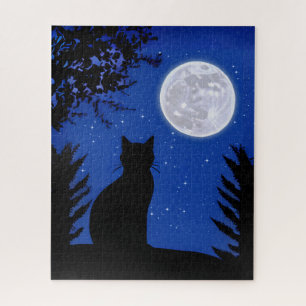 Puzzle Chat contemplant la pleine lune