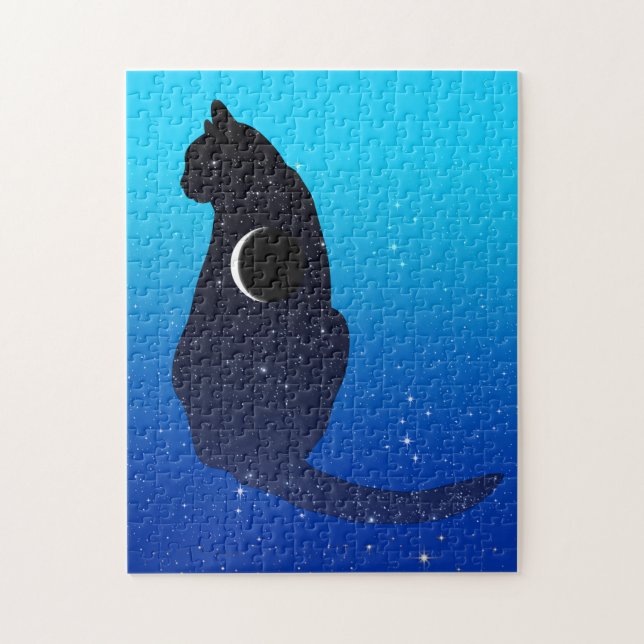 Puzzle Chat cosmique en étoiles et Motif de lune de crois (Vertical)