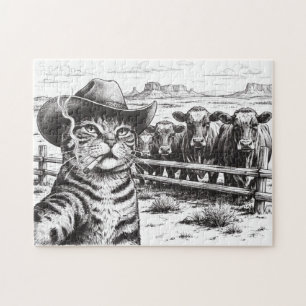 Puzzle Chat cow-boy drôle selfie Art ranch bétail western
