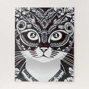 Puzzle Chat dans un Masque Mardi Gras noir et blanc