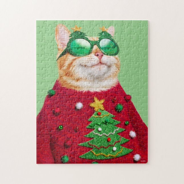 Puzzle Chat dans un pull de Noël moche (Vertical)
