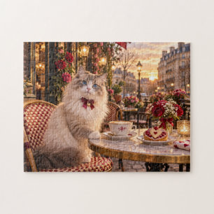 Puzzle Chat de café confortable assis à l'extérieur au co