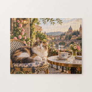 Puzzle Chat de café se relaxant à côté d'une tasse de thé