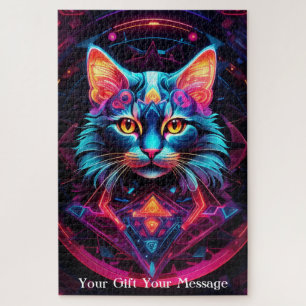 Puzzle Chat de gardien cosmique - Neon Galaxy Mandala