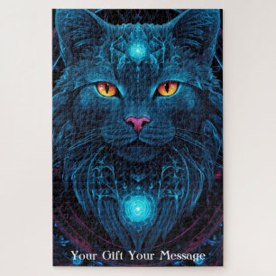 Puzzle Chat de gardien cosmique - Neon Galaxy Mandala