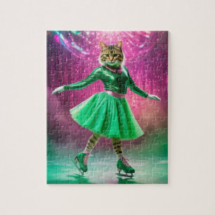 Puzzle Chat de patinage sur glace adorable en vert