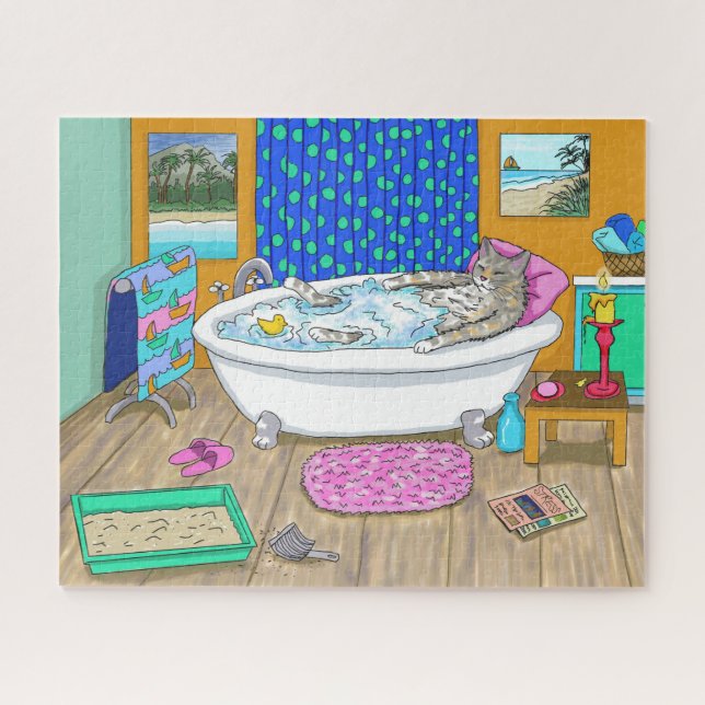 Puzzle Chat drôle dans le bain Chat 665 (Horizontal)