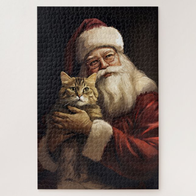 Puzzle Chat du Bengale avec Noël du Père Noël (Vertical)