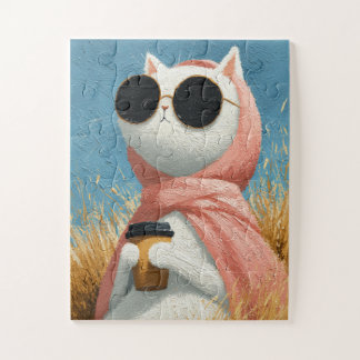 Puzzle Chat élégant amusant avec des lunettes de soleil e