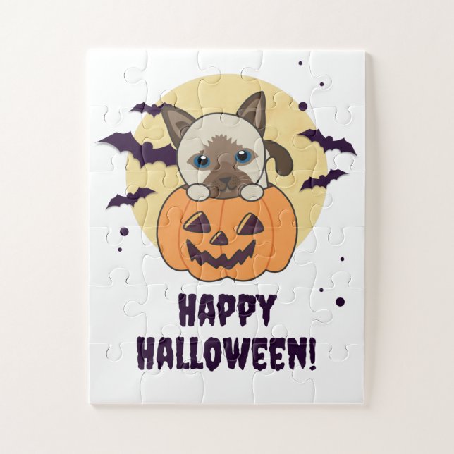 Puzzle Chat En Citrouille Chats Doux Joyeux Halloween Jig (Vertical)