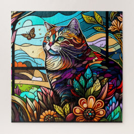 Puzzle Chat en verre tendu