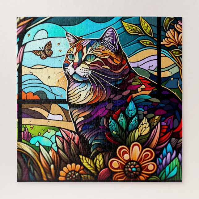 Puzzle Chat en verre tendu (Vertical)