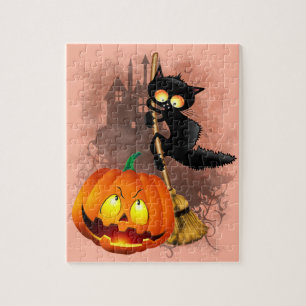 Puzzle Chat Fun Halloween personnage effrayé par un Citro