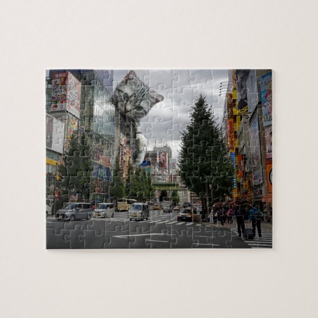 Puzzle Chat géant Attaquer la ville Catzilla Cute Monster (Horizontal)