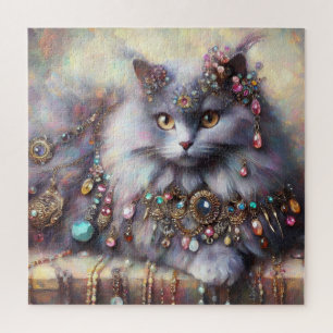Puzzle Chat Gris aux cheveux longs avec bijoux Gris Gris 