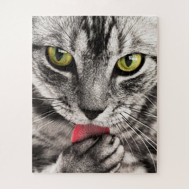 Puzzle Chat gris avec cuisse des yeux jaunes (Vertical)