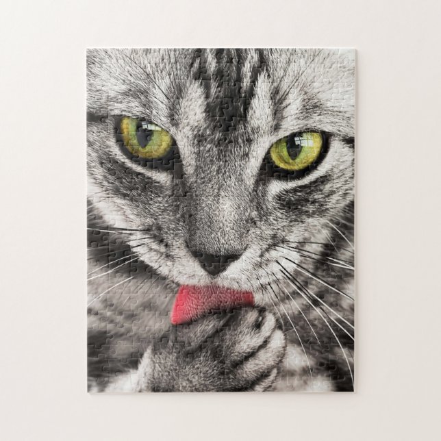 Puzzle Chat gris avec cuisse des yeux jaunes (Vertical)