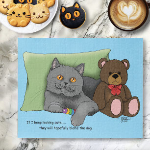 Puzzle Chat gris ours en peluche