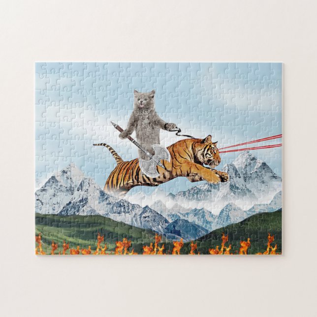 Puzzle Chat guerrier chevauchant un tigre (Horizontal)
