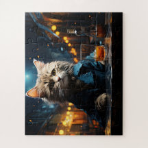 Chat habillé au café de nuit