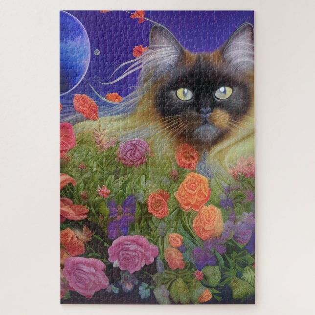 Puzzle Chat himalayen en fleurs (Vertical)