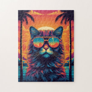 Puzzle Chat Maine Coon avec lunettes de soleil à la plage