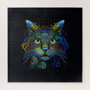 Puzzle Chat Maine Coon Psychedelique en Bleu