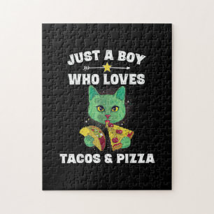 Puzzle Chat Manger Pizza Et Taco Dans L'Espace Drôle Dire