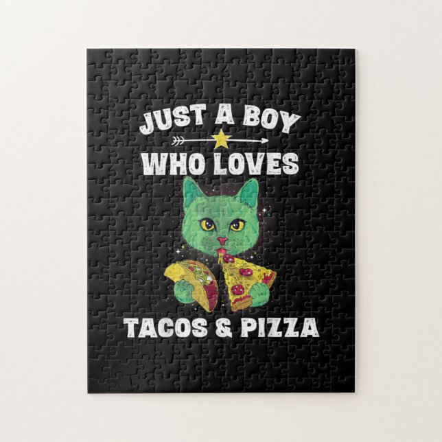 Puzzle Chat Manger Pizza Et Taco Dans L'Espace Drôle Dire (Vertical)