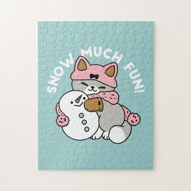 Puzzle Chat mignon en Engin à neige avec Art Snowman (Vertical)