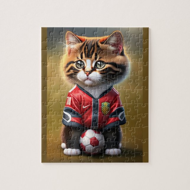 Puzzle Chat Mignonne Drôle Avec Boule De Football (Vertical)