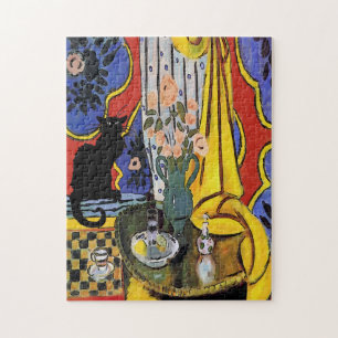 Puzzle Chat noir avec des fleurs