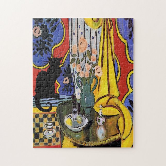 Puzzle Chat noir avec fleurs (Vertical)