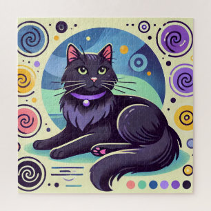 Puzzle Chat noir avec fond aux couleurs vives
