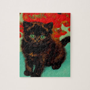 Puzzle Chat noir de Van Gogh Fleurs rouges