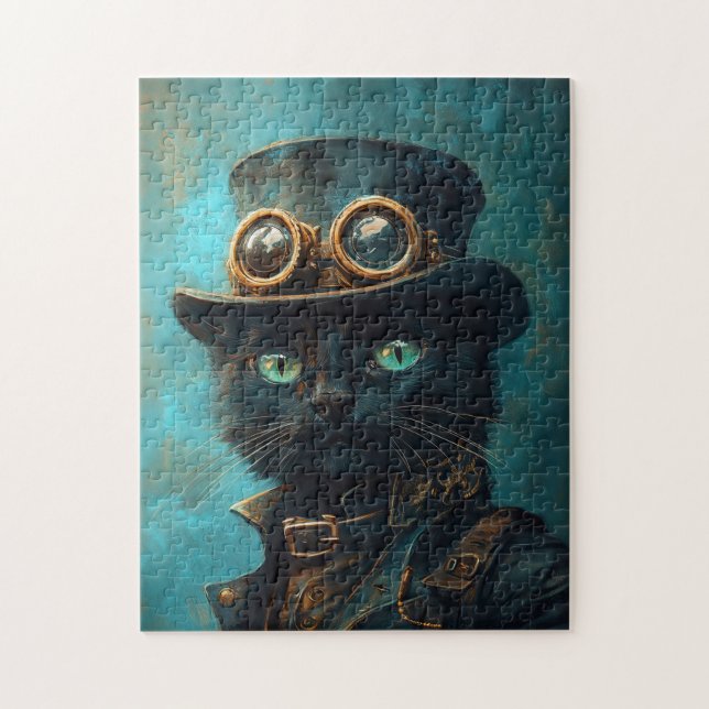 Puzzle Chat noir en costume Steampunk (Vertical)